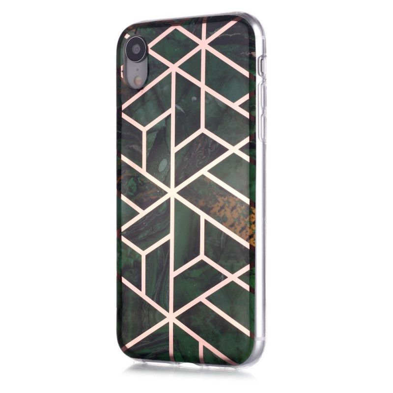 Cover iPhone XR Sort Marmorfarvet Geometri 2