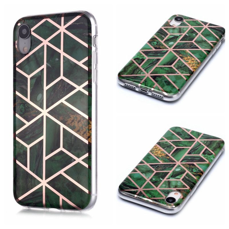 Cover iPhone XR Sort Marmorfarvet Geometri 2