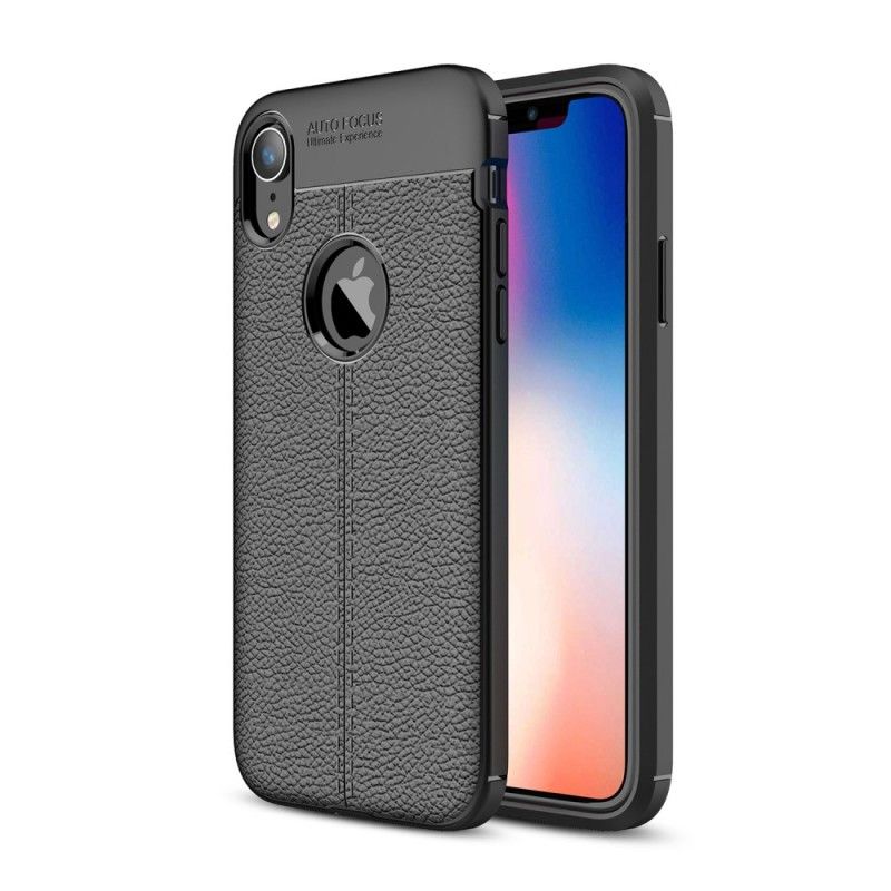 Cover iPhone XR Sort Mobilcover Dobbelt Line Lychee Læder Effekt