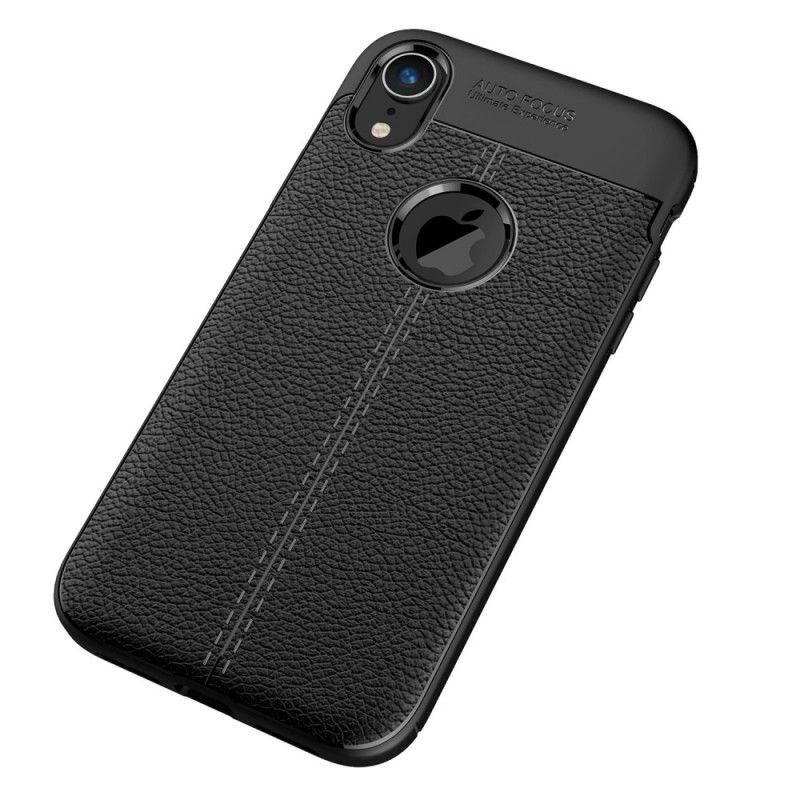 Cover iPhone XR Sort Mobilcover Dobbelt Line Lychee Læder Effekt