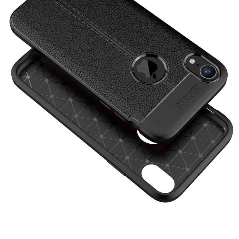 Cover iPhone XR Sort Mobilcover Dobbelt Line Lychee Læder Effekt