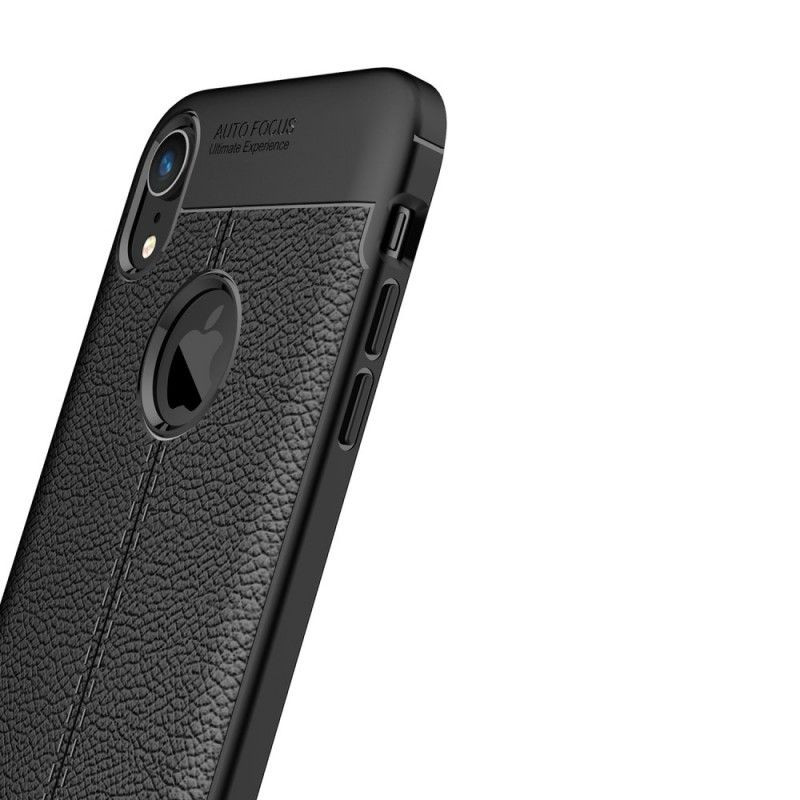 Cover iPhone XR Sort Mobilcover Dobbelt Line Lychee Læder Effekt