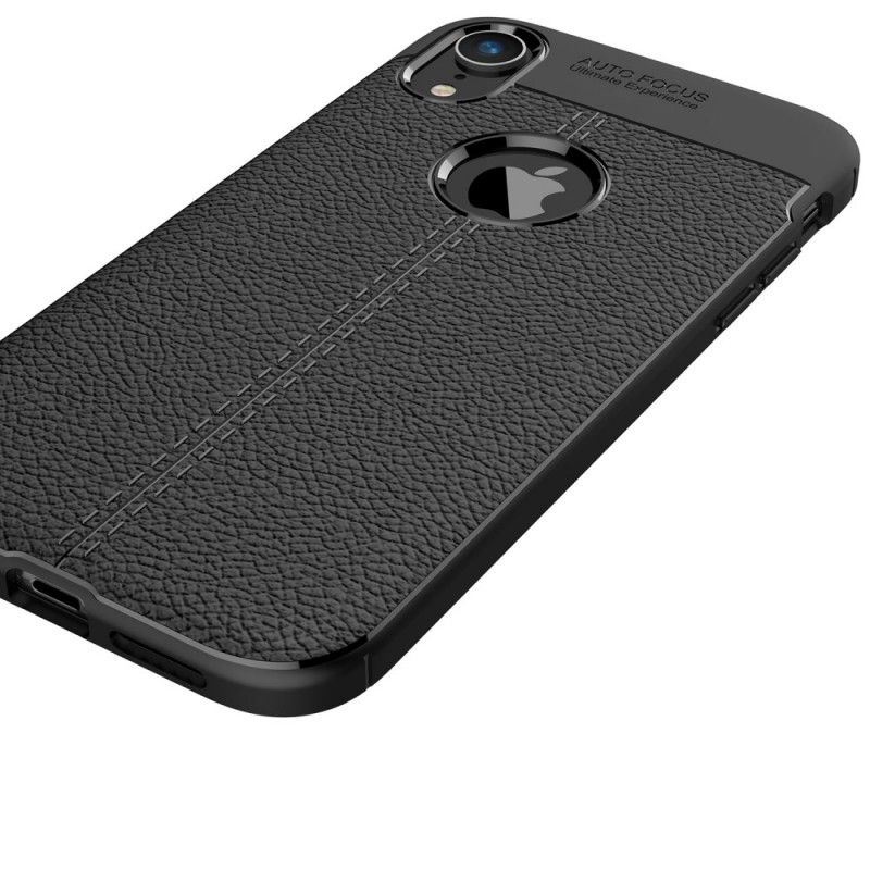 Cover iPhone XR Sort Mobilcover Dobbelt Line Lychee Læder Effekt