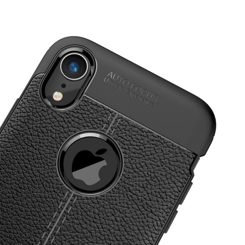 Cover iPhone XR Sort Mobilcover Dobbelt Line Lychee Læder Effekt