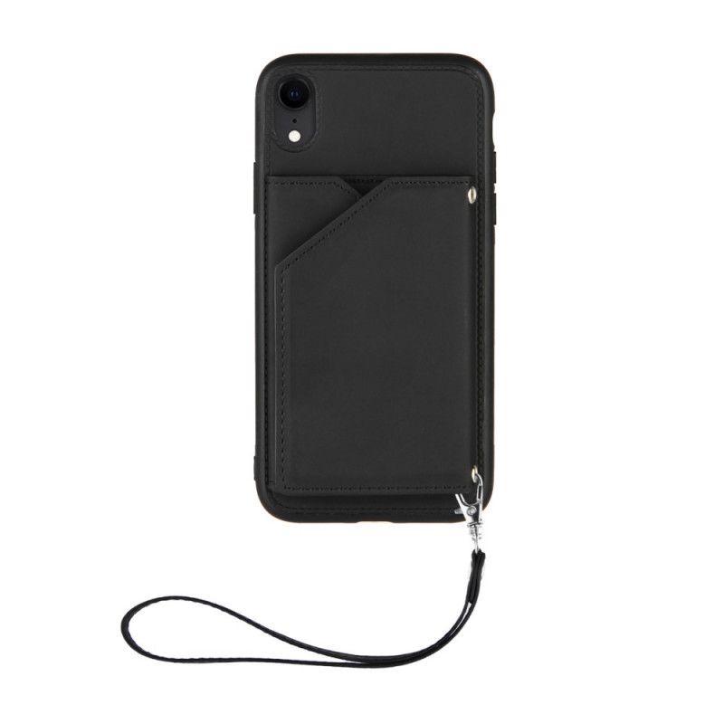 Cover iPhone XR Sort Mobilcover Multi-Card Håndfri Support Og Snor