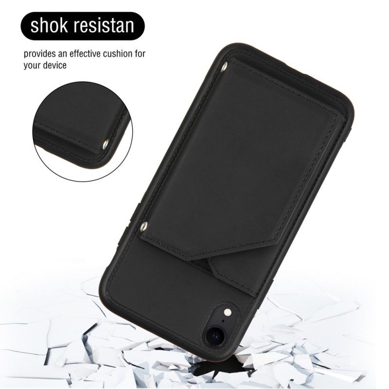 Cover iPhone XR Sort Mobilcover Multi-Card Håndfri Support Og Snor