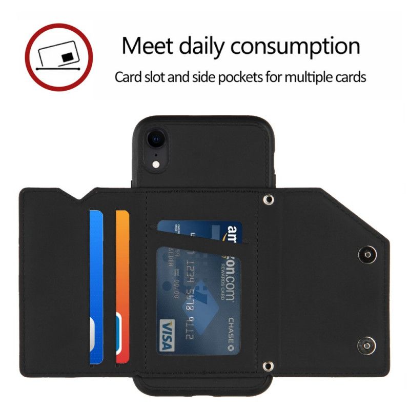 Cover iPhone XR Sort Mobilcover Multi-Card Håndfri Support Og Snor