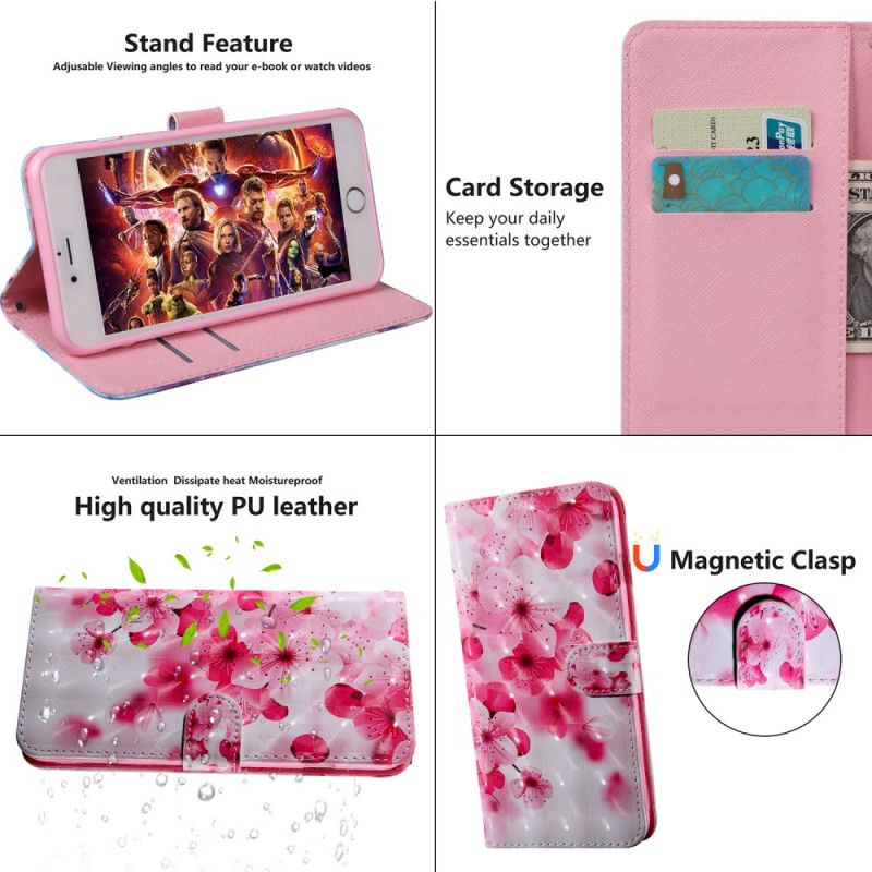 Flip Cover iPhone XR Magenta Lyspletblomster Blomstrer