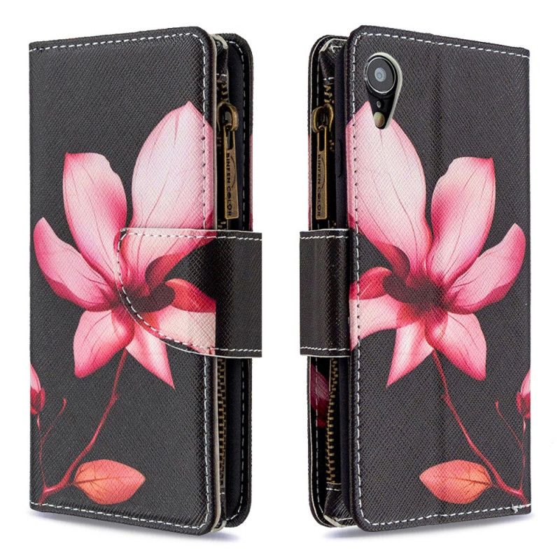 Flip Cover iPhone XR Sort Mobilcover Blomsterlomme Med Lynlås