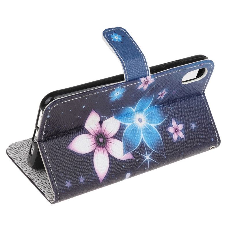 Flip Cover Læder for iPhone XR Måneblomster Med Rem