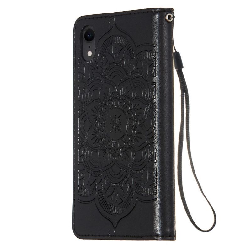 Flip Cover Læder for iPhone XR Sort Dreamcatcher Print Og Stringtanga