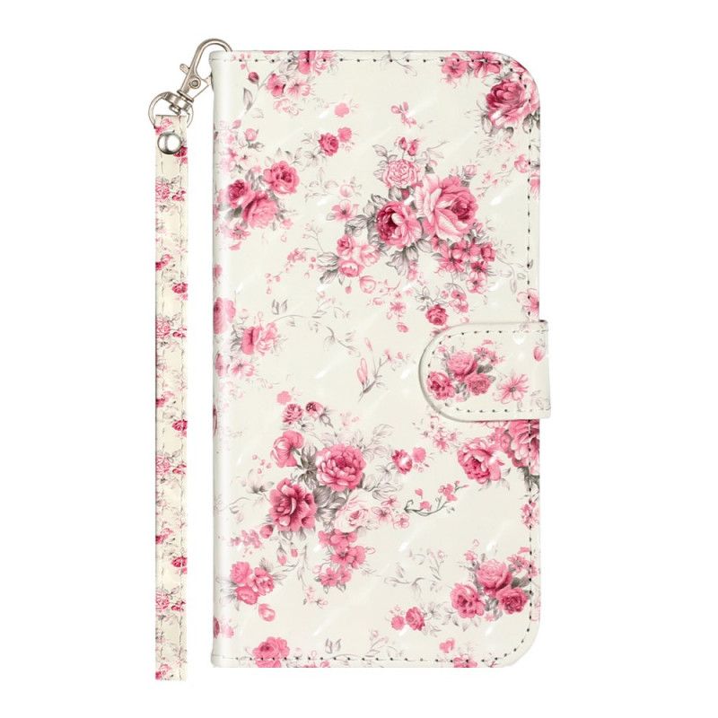 Flip Cover Læder iPhone XR Blomster Lyse Pletter Med Rem Beskyttelse