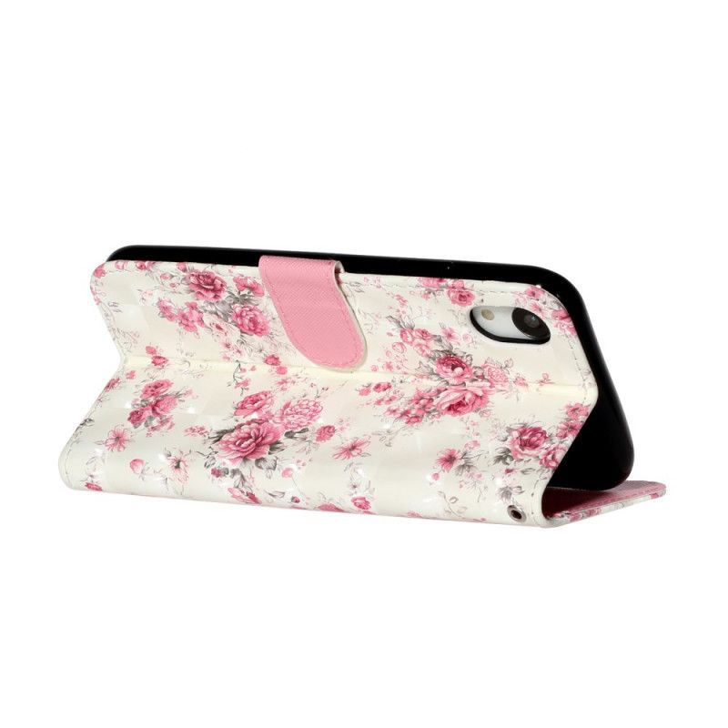 Flip Cover Læder iPhone XR Blomster Lyse Pletter Med Rem Beskyttelse