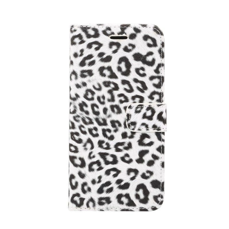 Flip Cover Læder iPhone XR Hvid Leopard