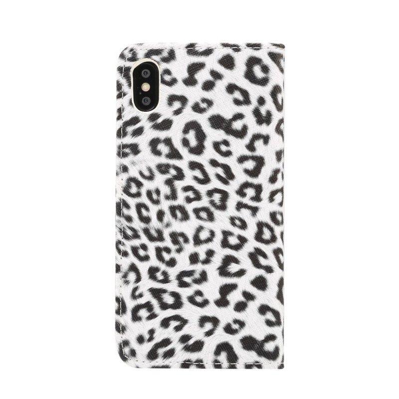 Flip Cover Læder iPhone XR Hvid Leopard