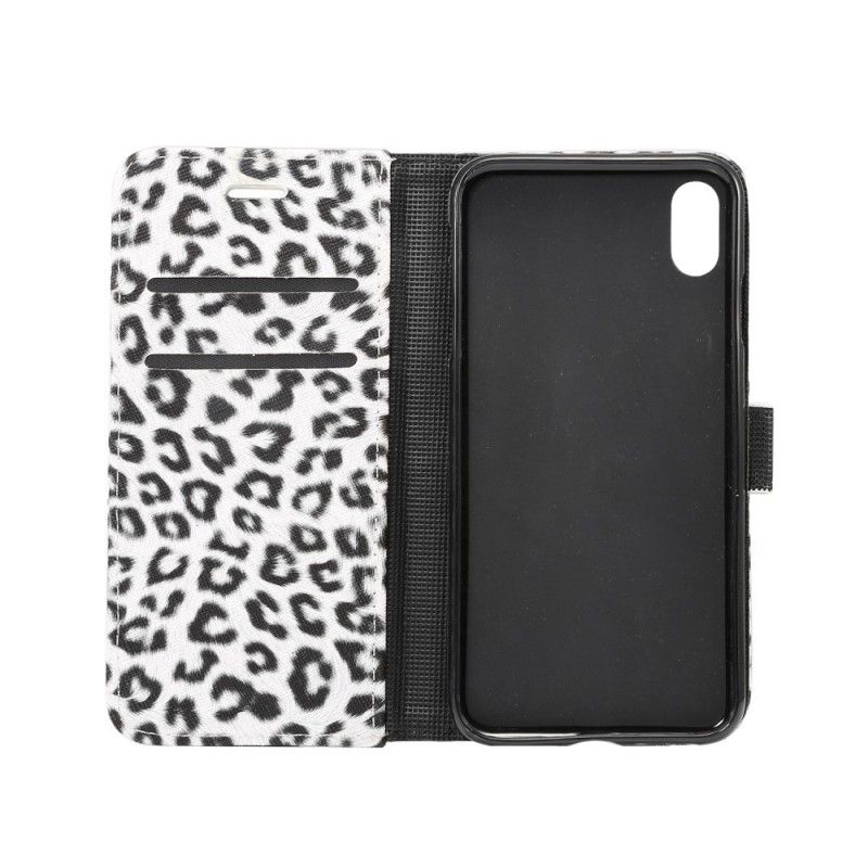 Flip Cover Læder iPhone XR Hvid Leopard