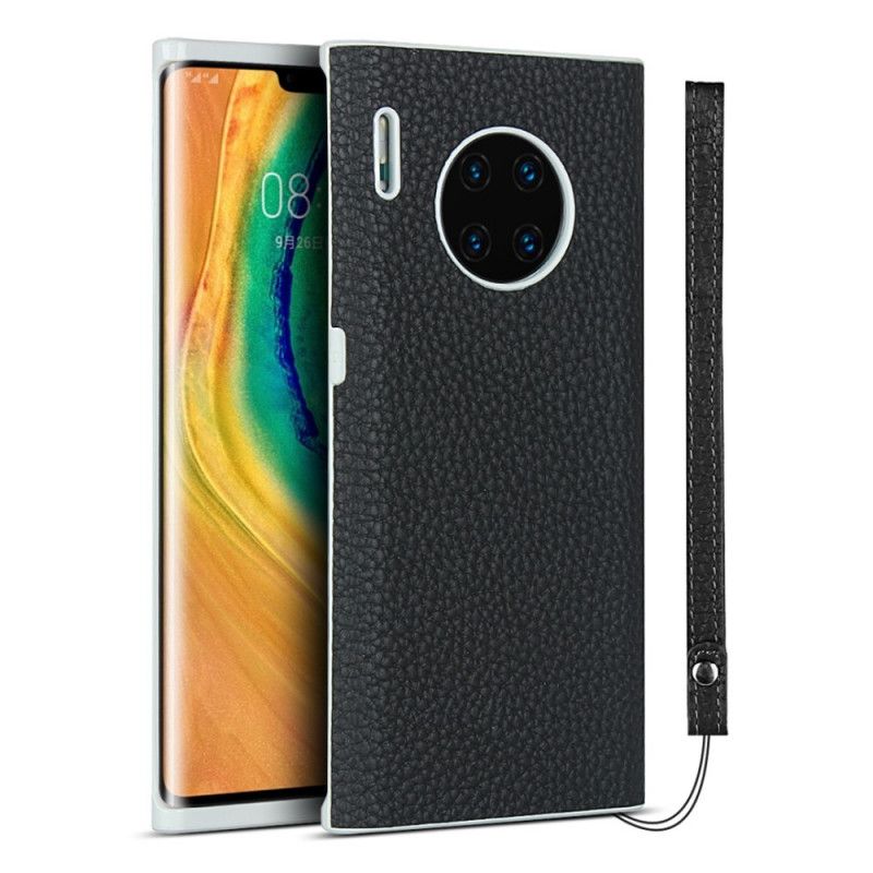 Cover Huawei Mate 30 Pro Sort Ægte Lychee Læder Med Rem