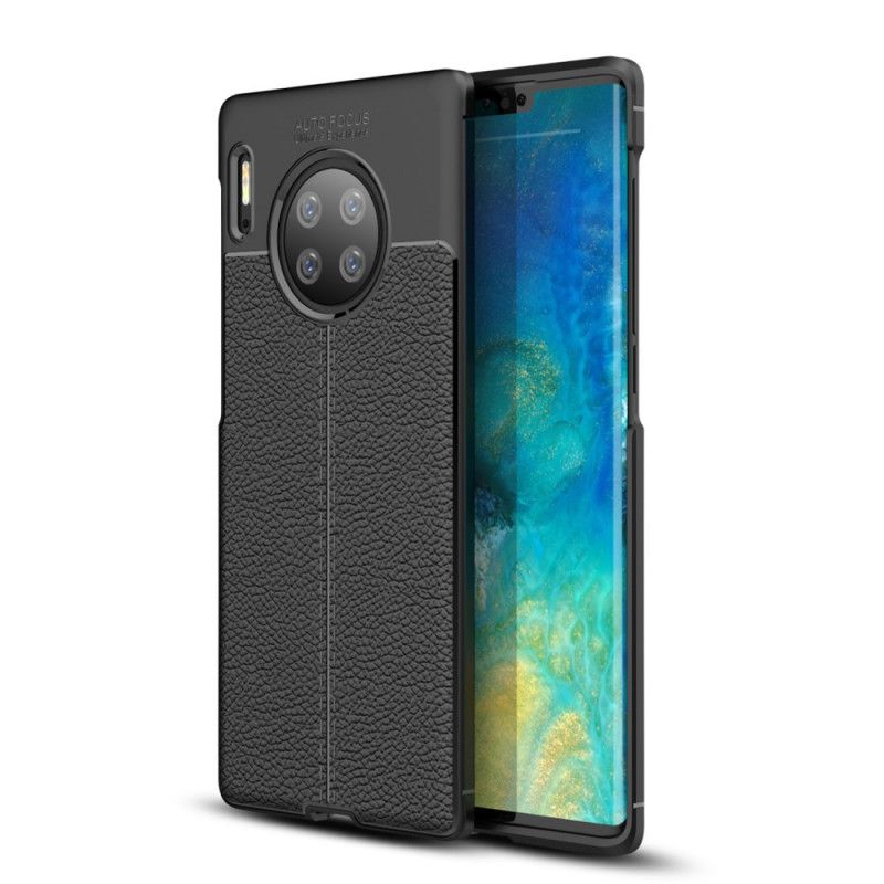 Cover Huawei Mate 30 Pro Sort Mobilcover Dobbeltlinjeret Lychee-Lædereffekt