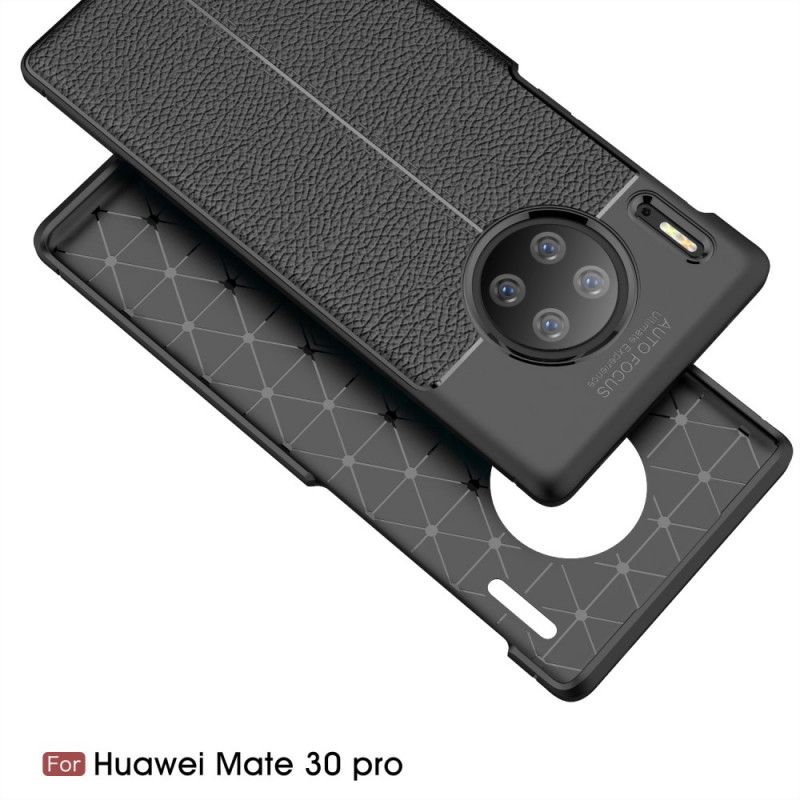 Cover Huawei Mate 30 Pro Sort Mobilcover Dobbeltlinjeret Lychee-Lædereffekt