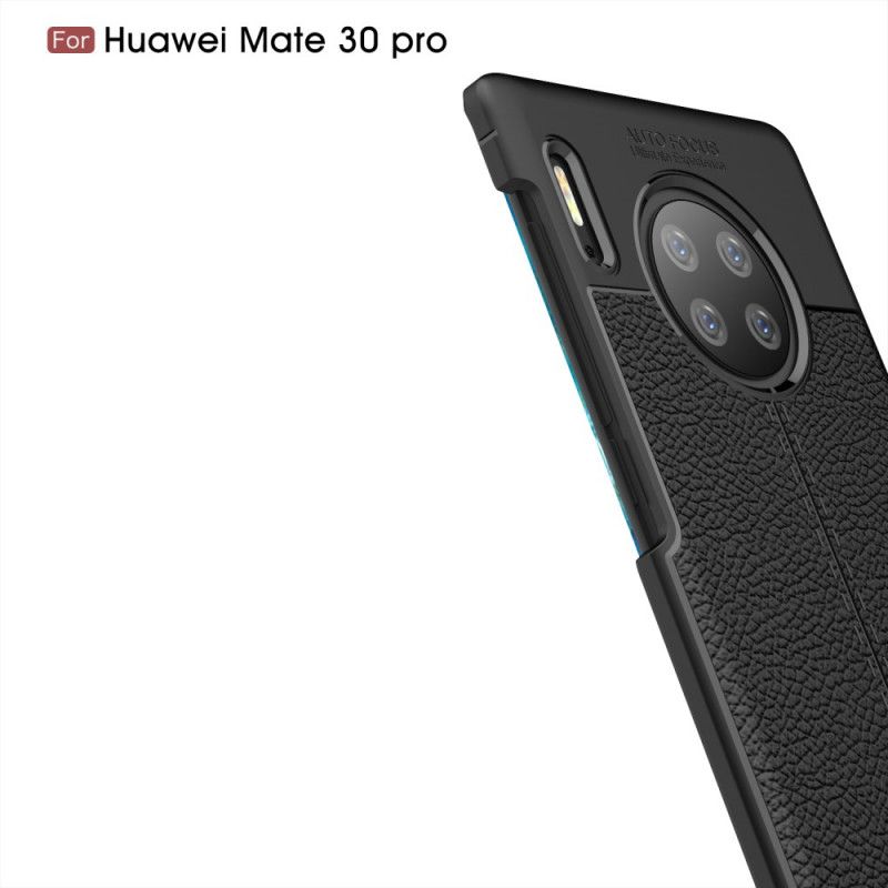 Cover Huawei Mate 30 Pro Sort Mobilcover Dobbeltlinjeret Lychee-Lædereffekt