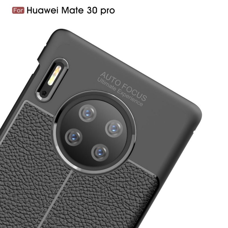 Cover Huawei Mate 30 Pro Sort Mobilcover Dobbeltlinjeret Lychee-Lædereffekt