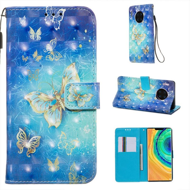 Flip Cover Huawei Mate 30 Pro Gyldne Sommerfugle