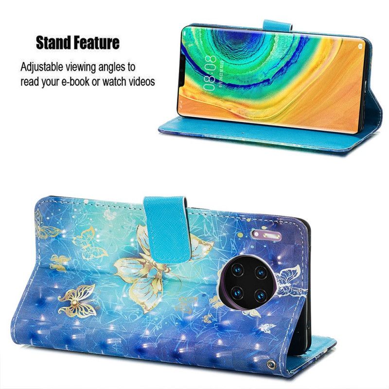 Flip Cover Huawei Mate 30 Pro Gyldne Sommerfugle