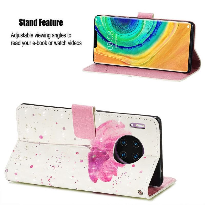 Flip Cover Læder for Huawei Mate 30 Pro Akvarelvalmue