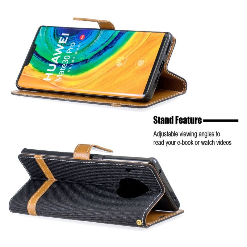 Flip Cover Læder for Huawei Mate 30 Pro Sort Stof- Og Lædereffekt Med Rem