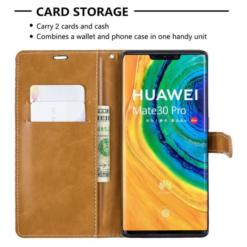 Flip Cover Læder for Huawei Mate 30 Pro Sort Stof- Og Lædereffekt Med Rem