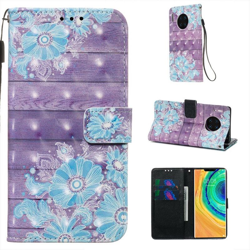 Flip Cover Læder Huawei Mate 30 Pro Blå Blomster Beskyttelse