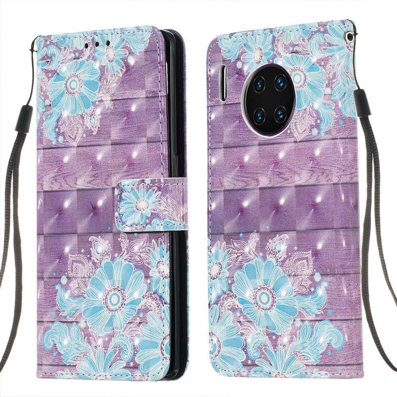 Flip Cover Læder Huawei Mate 30 Pro Blå Blomster Beskyttelse