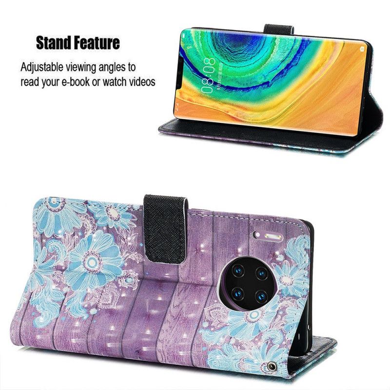 Flip Cover Læder Huawei Mate 30 Pro Blå Blomster Beskyttelse