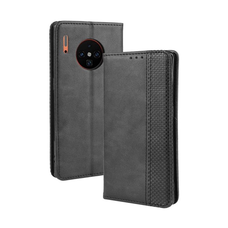 Læder Cover Huawei Mate 30 Pro Sort Stiliseret Vintage Lædereffekt