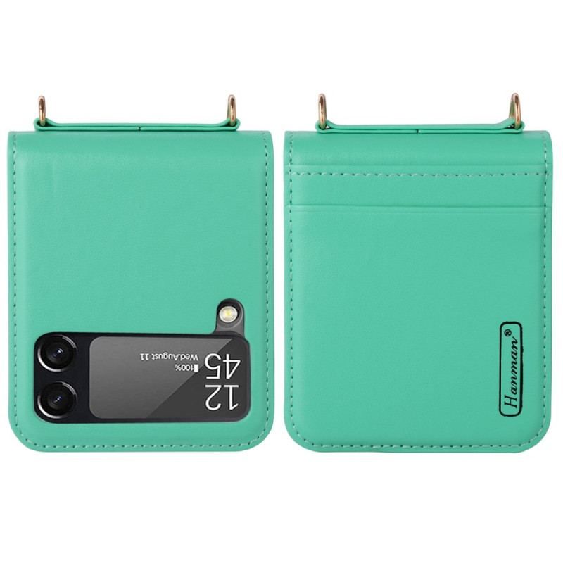 Cover Samsung Galaxy Z Flip 4 Flip Cover Læderstil Med Rem