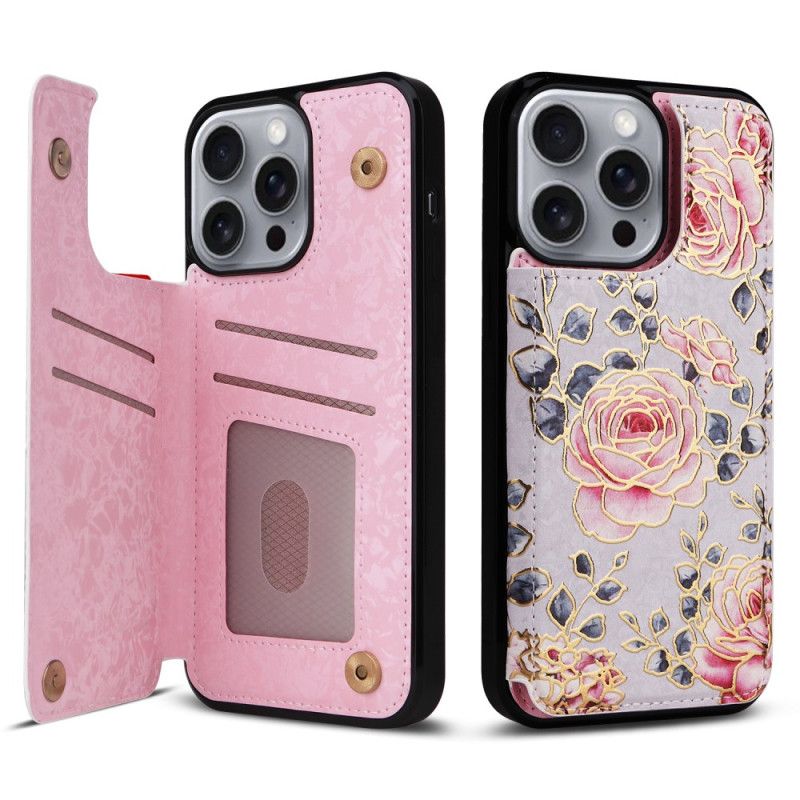 Cover iPhone 16 Pro Max Telefon Etui Rfid-blokerende Blomsterkortholder