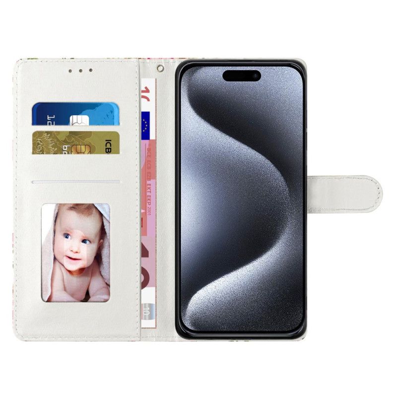 Flip Cover iPhone 16 Pro Max Lilla Blomster Med Rem