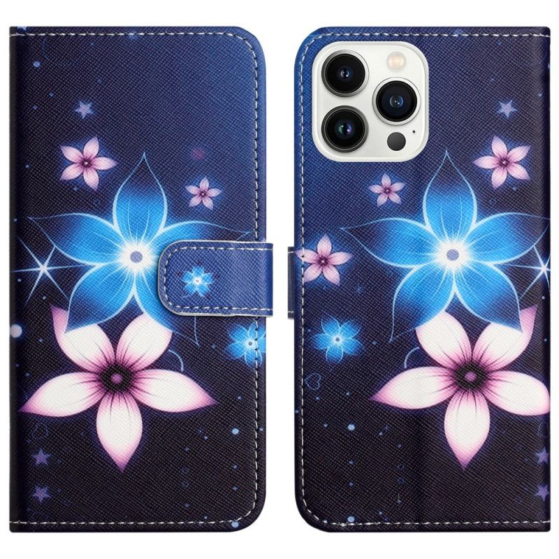 Flip Cover iPhone 16 Pro Max Måneblomster Med Rem