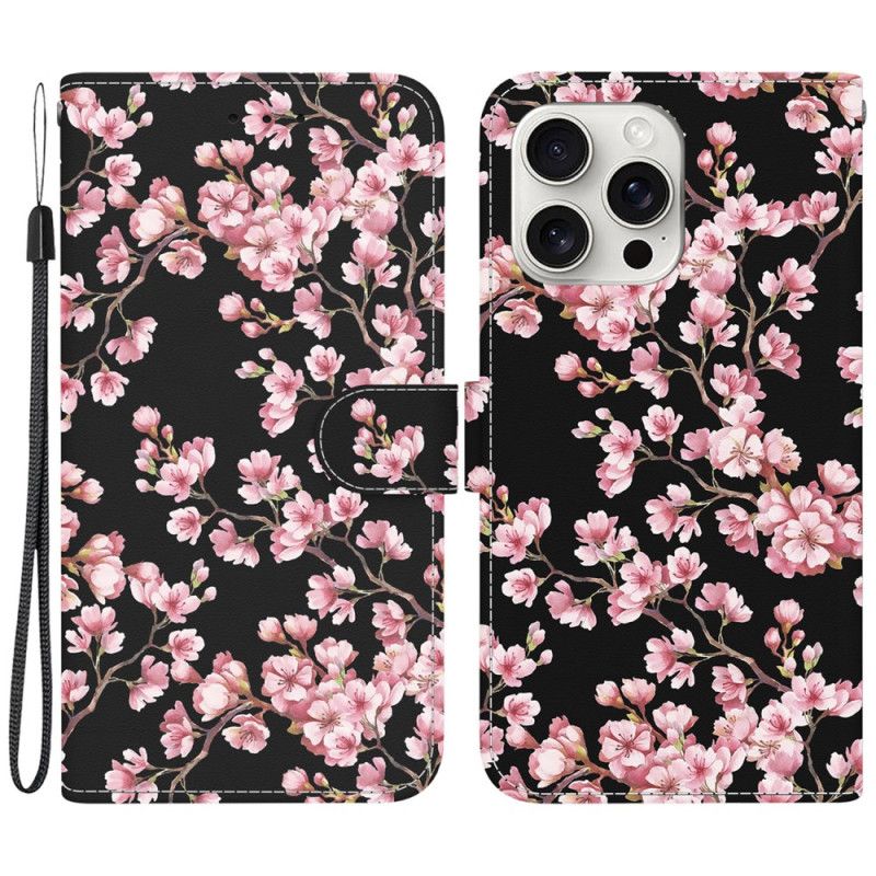 Flip Cover iPhone 16 Pro Max Omspændte Blommeblomster