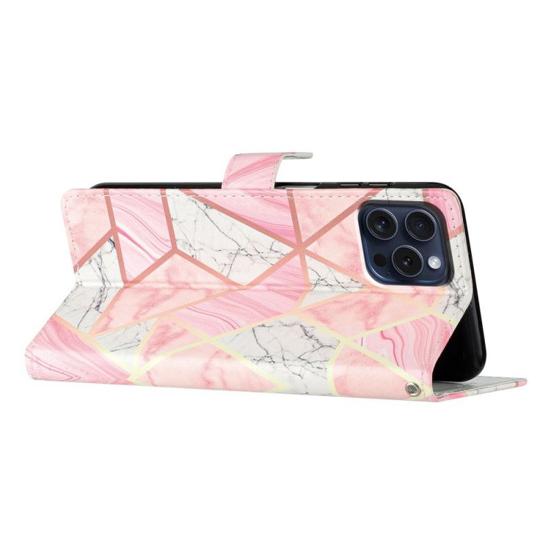 Flip Cover iPhone 16 Pro Max Pink Marmor Med Rem