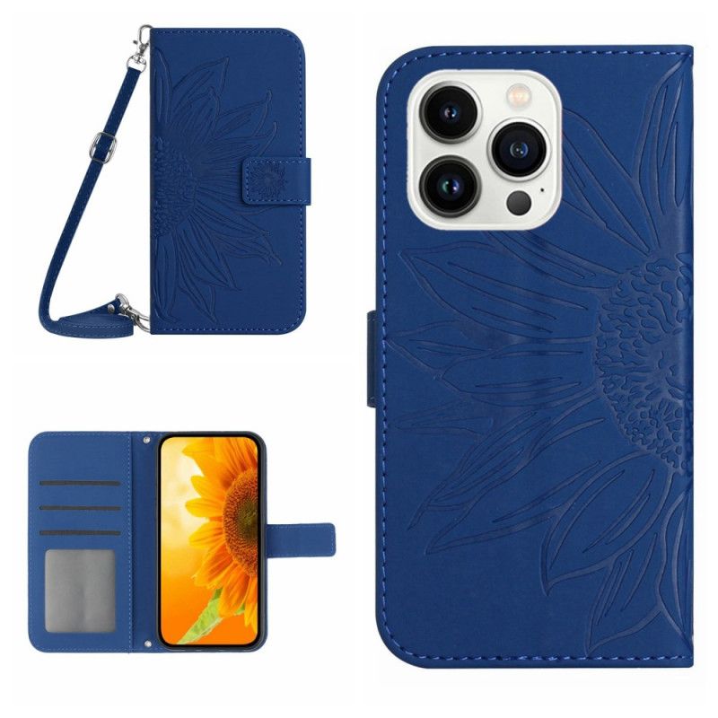 Flip Cover iPhone 16 Pro Max Solsikketryk Skulderrem