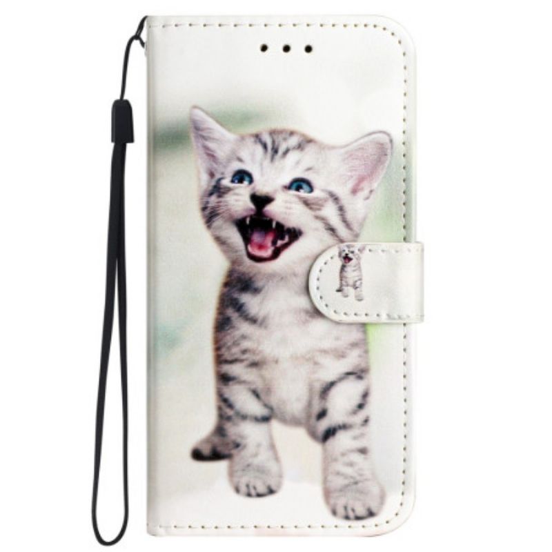 Flip Cover Til iPhone 16 Pro Max Lille Kat Med Rem