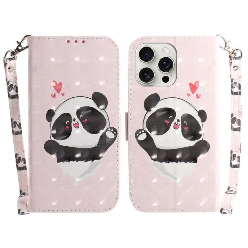 Flip Cover Til iPhone 16 Pro Max Panda Love Med Rem