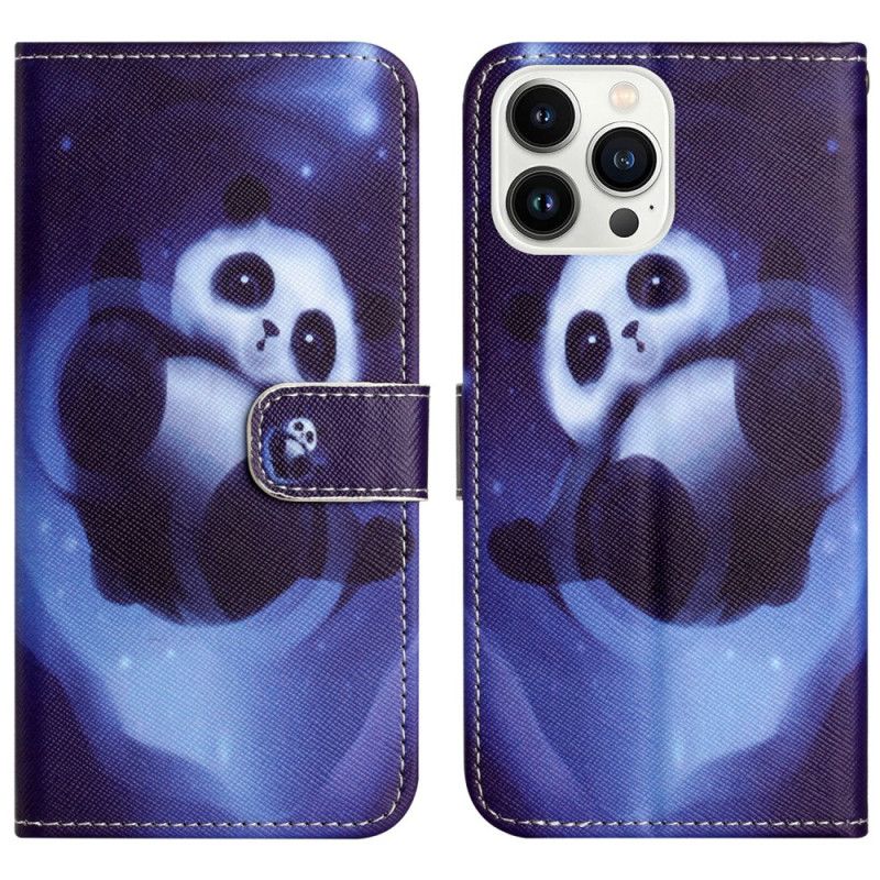 Flip Cover Til iPhone 16 Pro Max Space Panda Strap