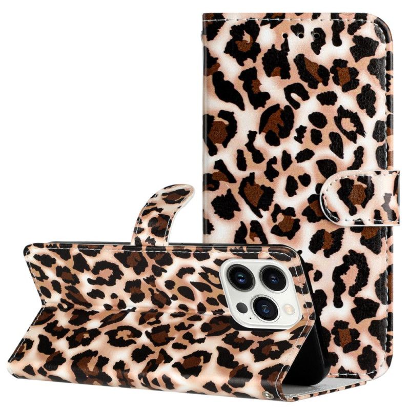 Læder Cover iPhone 16 Pro Max Leopardmønster Med Rem