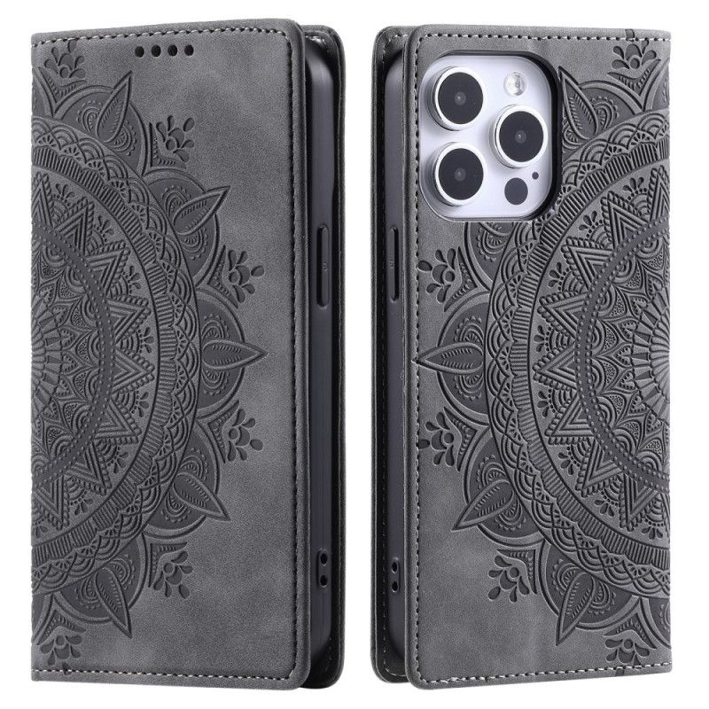 Læder Cover iPhone 16 Pro Max Mandala Ruskindseffekt