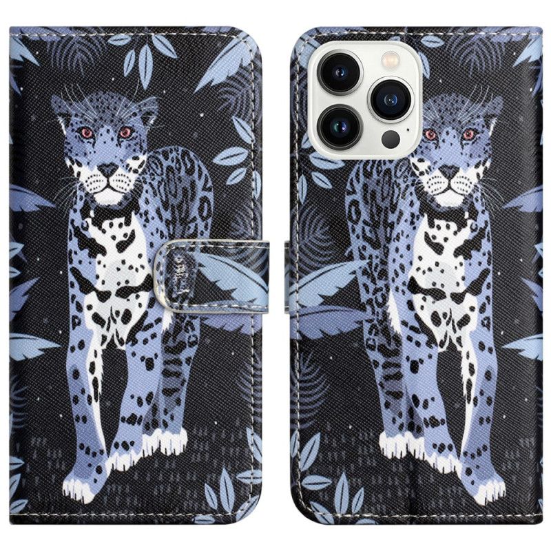 Læder Cover iPhone 16 Pro Max Telefon Etui Strappy Med Leopardtryk