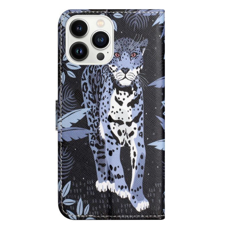 Læder Cover iPhone 16 Pro Max Telefon Etui Strappy Med Leopardtryk