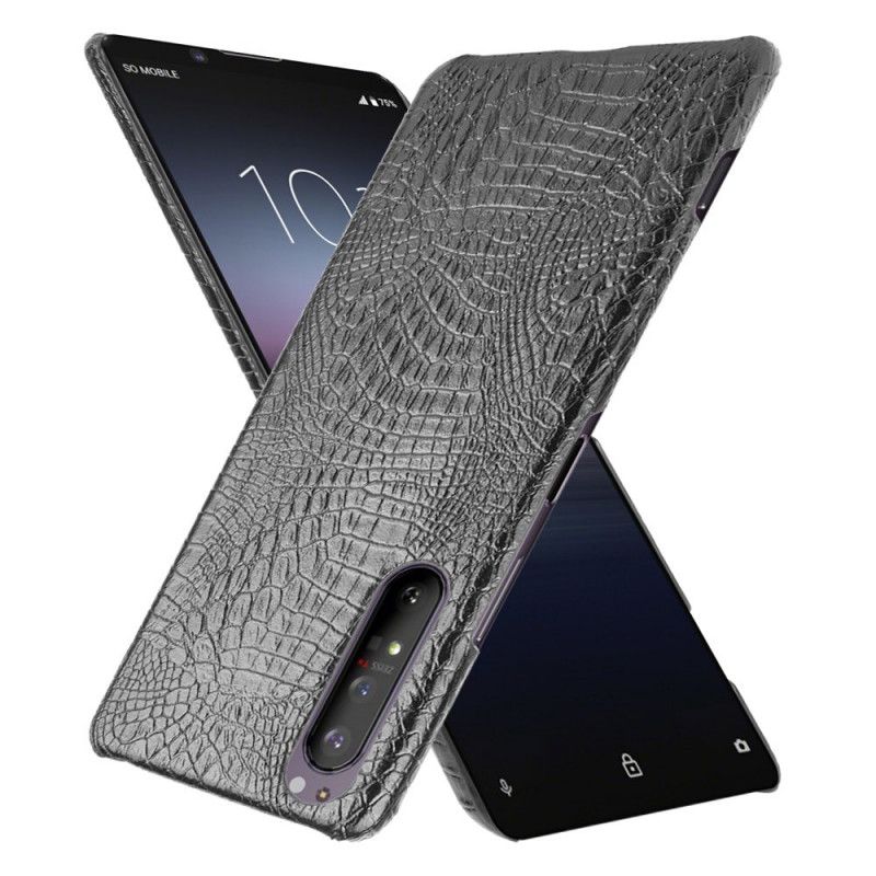 Cover Sony Xperia 1 II Sort Mobilcover Krokodillehudeffekt