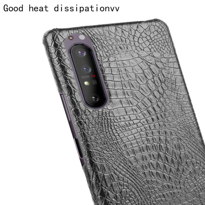 Cover Sony Xperia 1 II Sort Mobilcover Krokodillehudeffekt